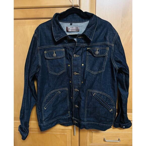 Lifted Research Group LRG Denim Jean Jacket Size XL LRGeans Dark Wash EUC - Picture 1 of 6